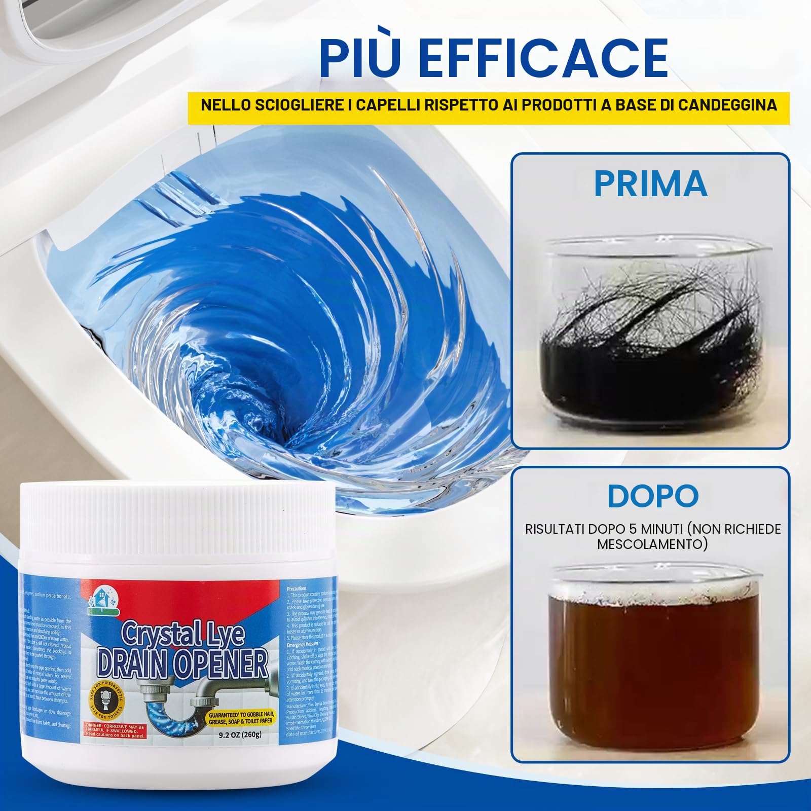 Bell Bird Crystal Lye - Apriscatole di idrossido di sodio, potente rimozione degli intasamenti per lavelli da bagno e cucina, scarichi e tubi doccia -Set di 2 Bottiglie