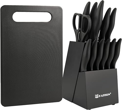 Juego de cuchillos, 16 piezas de tabla de cortar de cocina de acero inoxidable alemán y juego de cuchillos con tijeras de cocina, bloque de