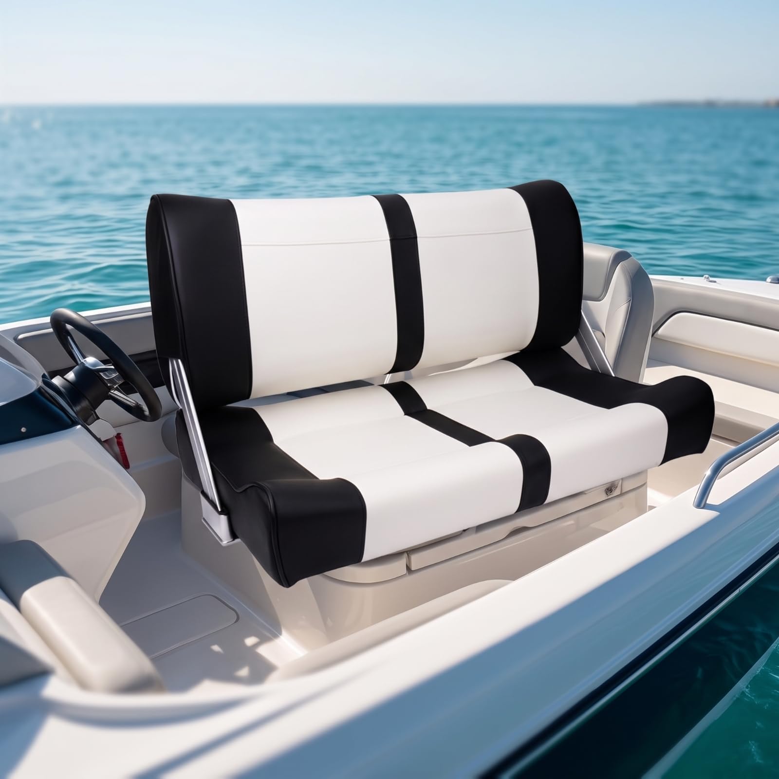 Sedile Passeggero Marino Sedia Barca Poltrona Timoniere Seduta Nautica in Pelle PU E Lega di Alluminio con Schienale Alto Ergonomico Laterali