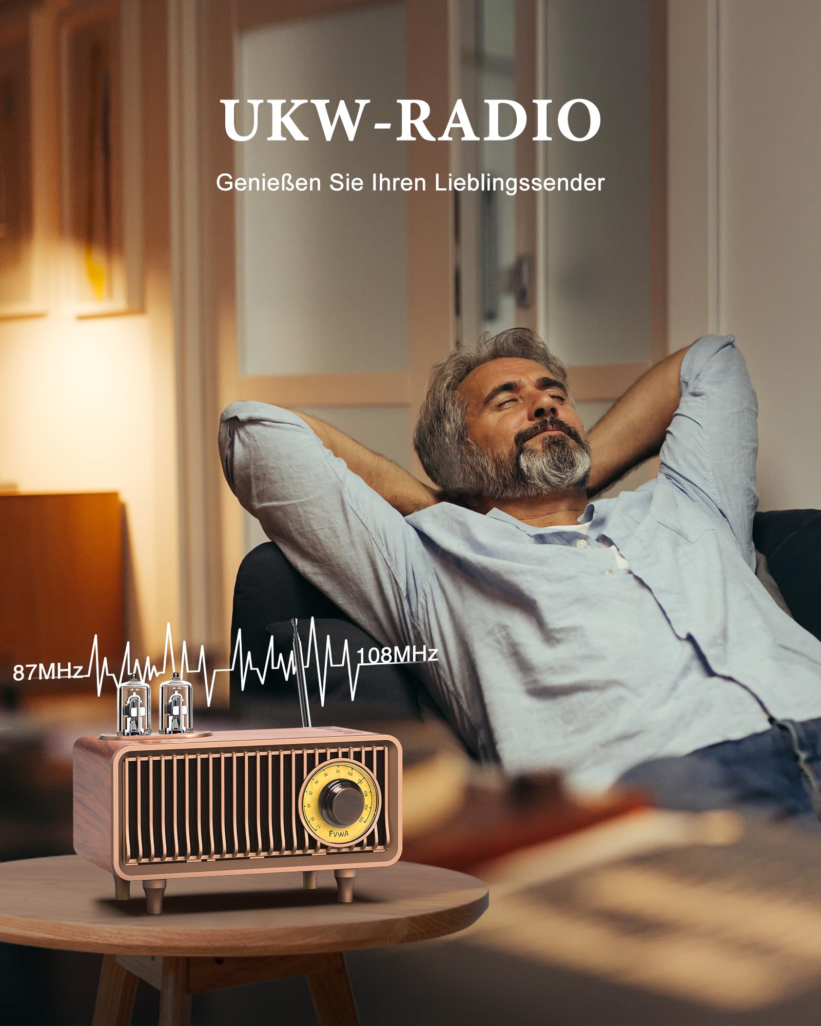 COLSUR Retro Radio Bluetooth Lautsprecher Tragbarer Vintage Radio FM Küchenradio Wiederaufladbarer Kabelloser mit Klassischem Retro-Stil Unterstützt TF-Karte/AUX/USB MP3-Player mit 1500mAh Akku