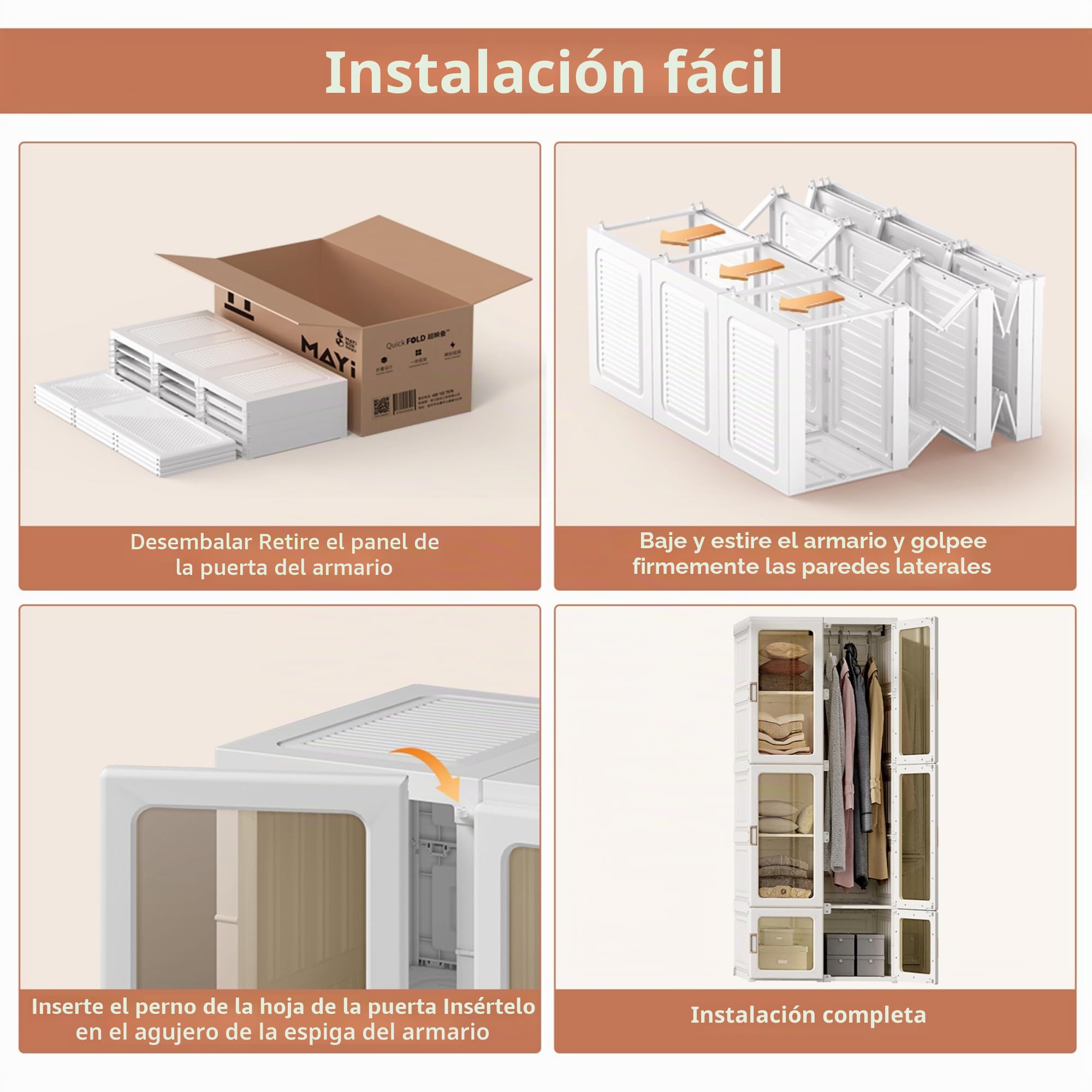 Armario de Dormitorio Plegable,Armarios Plegables de Plastico con 10 Compartimentos Armario Modular con 6 Puertas Roperos de Dormitorio Armarios Para Ropa Exterior Armarios Individual (170x69x50cm)