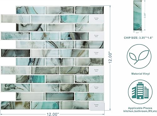 Miniatura 2 de Azulejos decorativos de 10 hojas más gruesas para despegar y pegar en muro de cocina, aspecto de mármol, 12 x 12 pulgadas