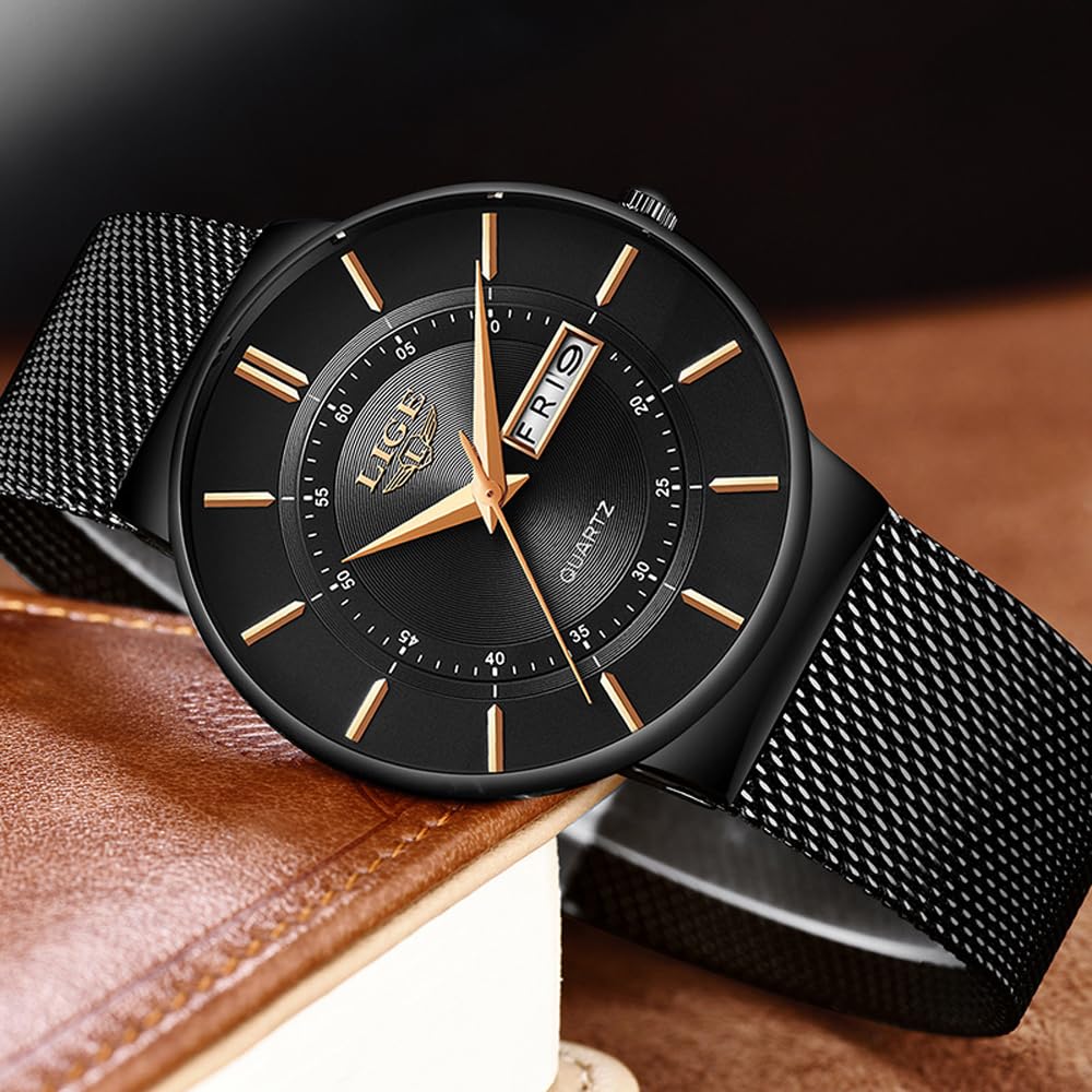 Reloj de pulsera con correa de malla numeral romana para hombre