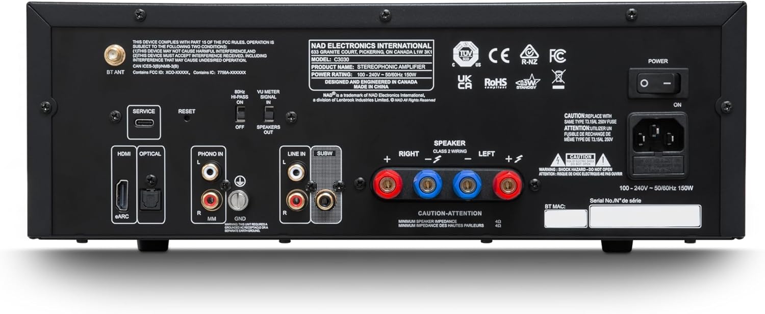 NAD C3030 Integrated Stereophonic Amplifier – 50W x 2 HybridDigital Amp with PCM5242 DAC, MM Phono Stage, HDMI eARC, Bluetooth aptX HD & Dual VU Meters