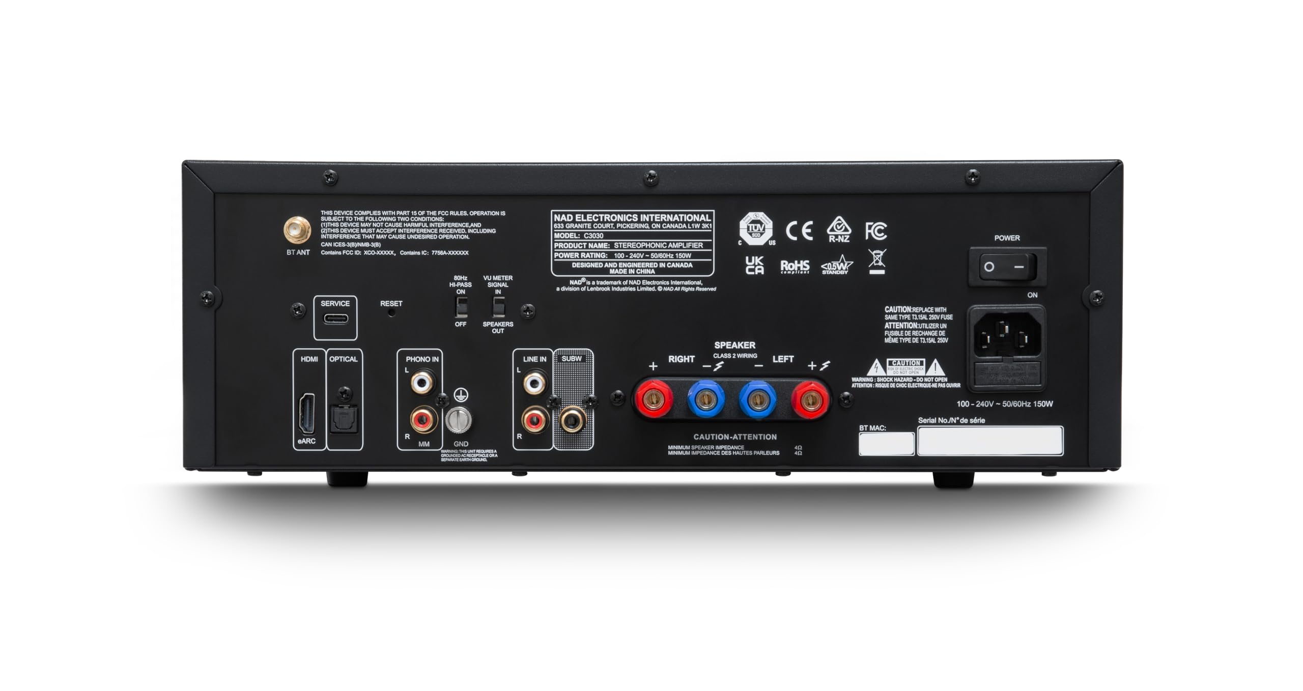 NAD Amplificatore stereo integrato C3030 - Amplificatore ibrido digitale da 50 W x 2 con DAC PCM5242, stadio phono MM, HDMI eARC, Bluetooth aptX HD e Dual VU Meters