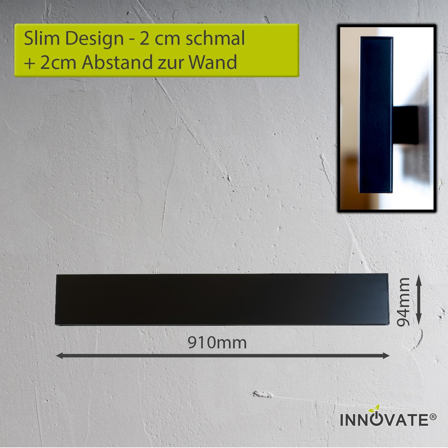 INNOVATE LED Wandleuchte Linear Up+Down, Led Wandlampe innen 910mm, Wandleuchte schwarz, indirekte Wandbeleuchtung, LED Lampen Wandmontage 25W, IP40, warmweiß (schwarz, 900)
