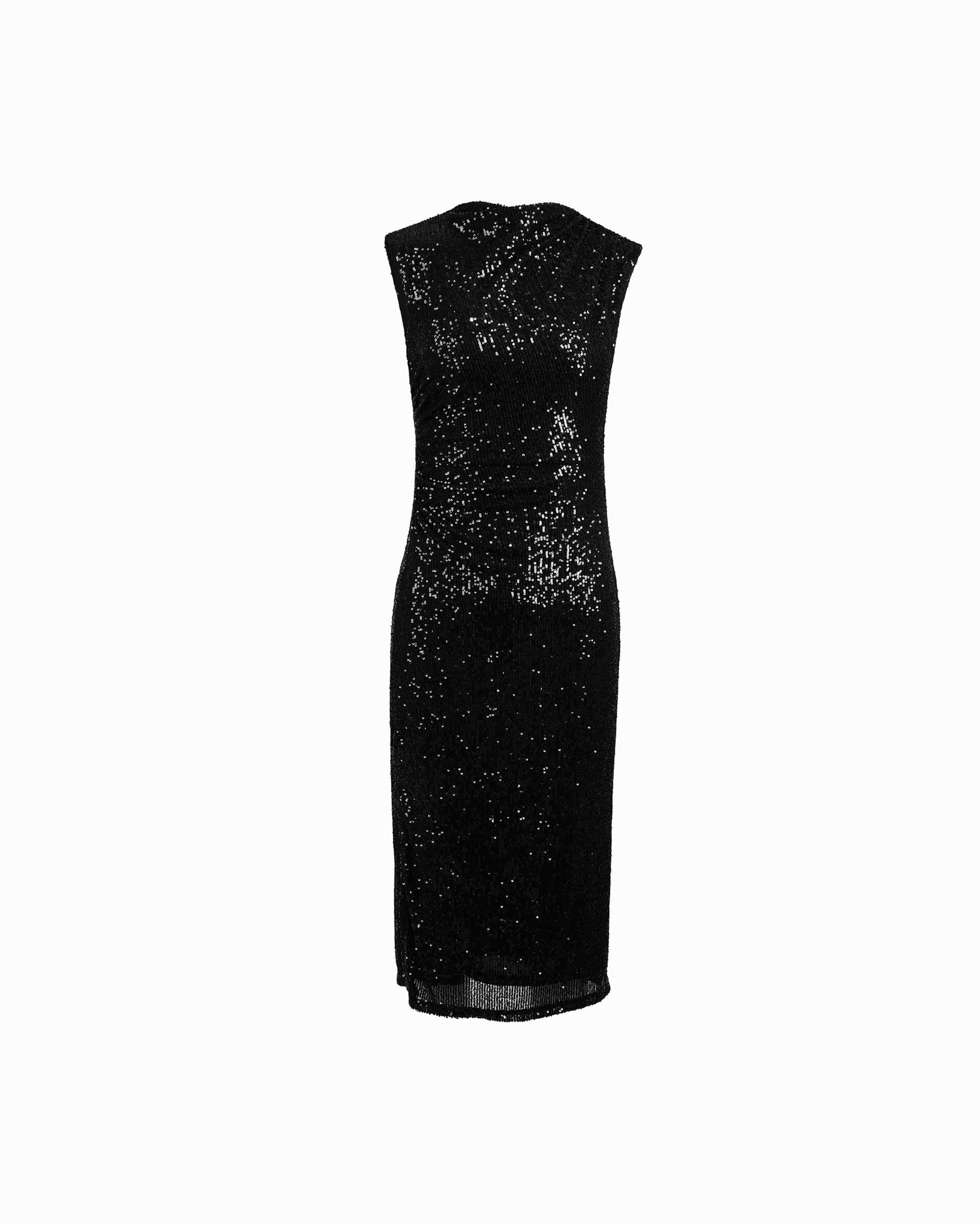 Anne Klein Womens Sleeveless Sequin Mesh Ruched Midi Dress
