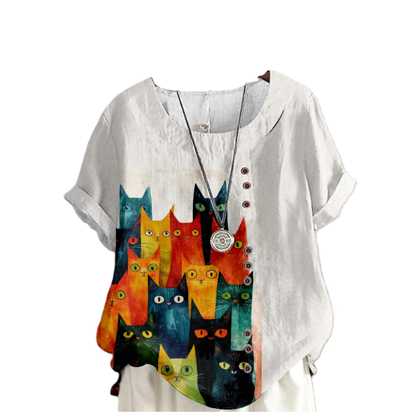 domirica Flower Bird Printed Loose Boho Shirts Women Plus Size Summer Crew Neck Short Sleeve Blouses