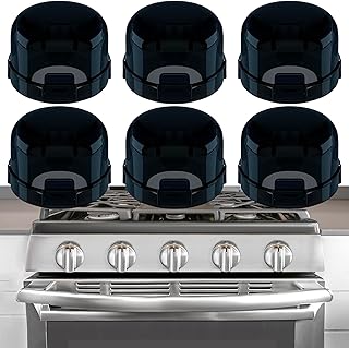 6-Pack Stove Knob Covers for Child Safety, MCOTOP Gas Stove Knob Locks, Baby proofing Universal Size, Upgrade Heat-Resistant Material (Black) Not Applicable for Door Handles