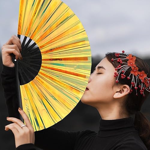 Miniatura 6 de Abanico plegable grande para rave, ventilador chino de Kung Fu Tai Chi para hombres y mujeres, bodas, festivales, cumpleaños, fiestas, decoraciones