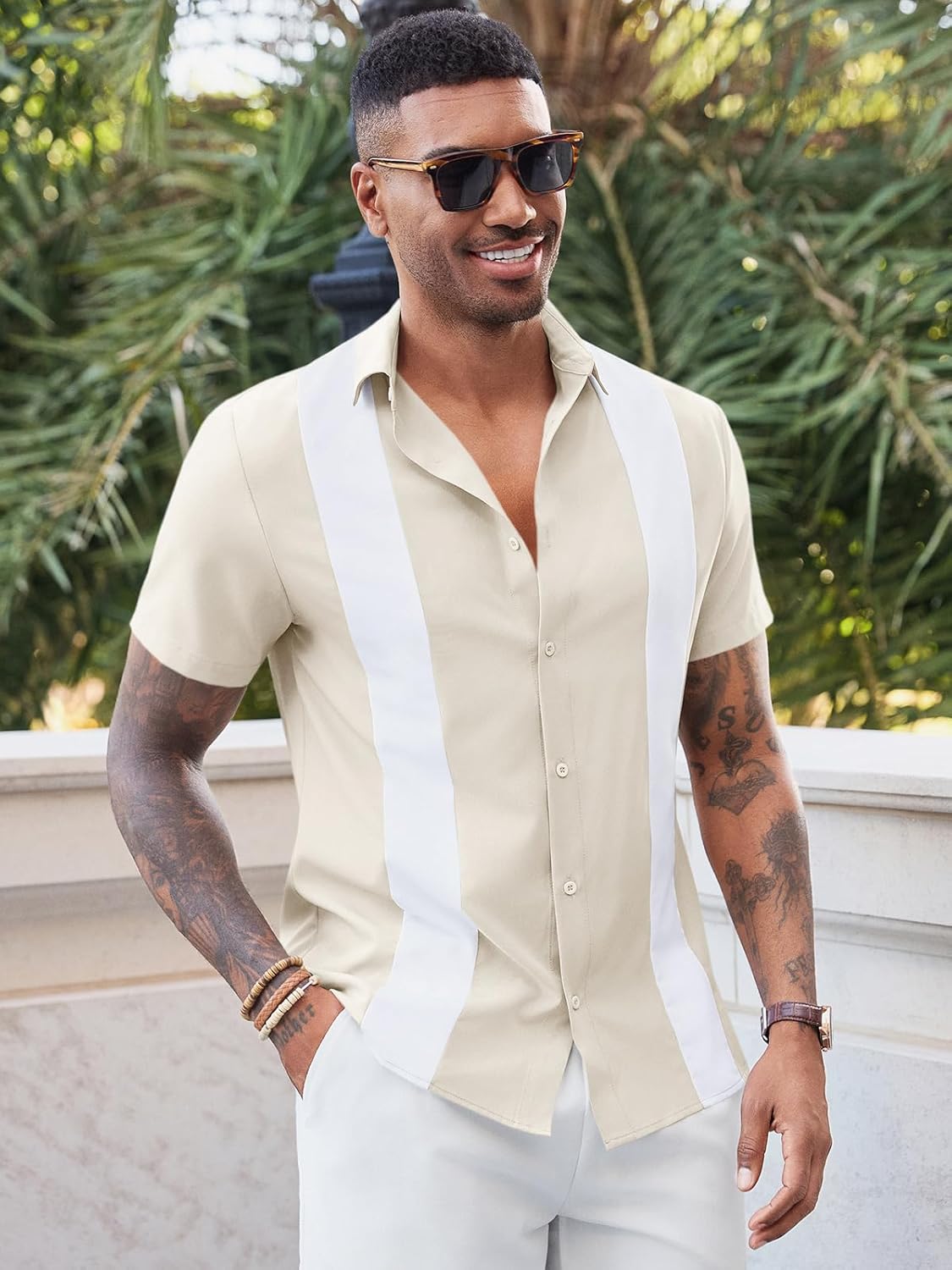 Runcati Mens Vintage Bowling Shirt Short Sleeve Button Down Shirts Casual Summer Beach Tops - Image 2