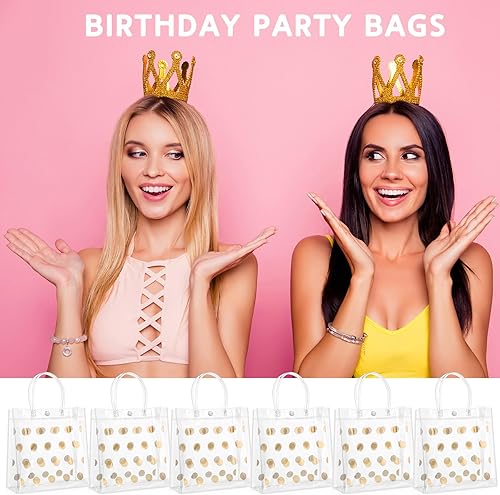 Miniatura 6 de Silkfly 24 bolsas de regalo de plástico transparente para bodas con asa, bolsa de regalo transparente de PVC con lunares, reutilizable, bolsas de