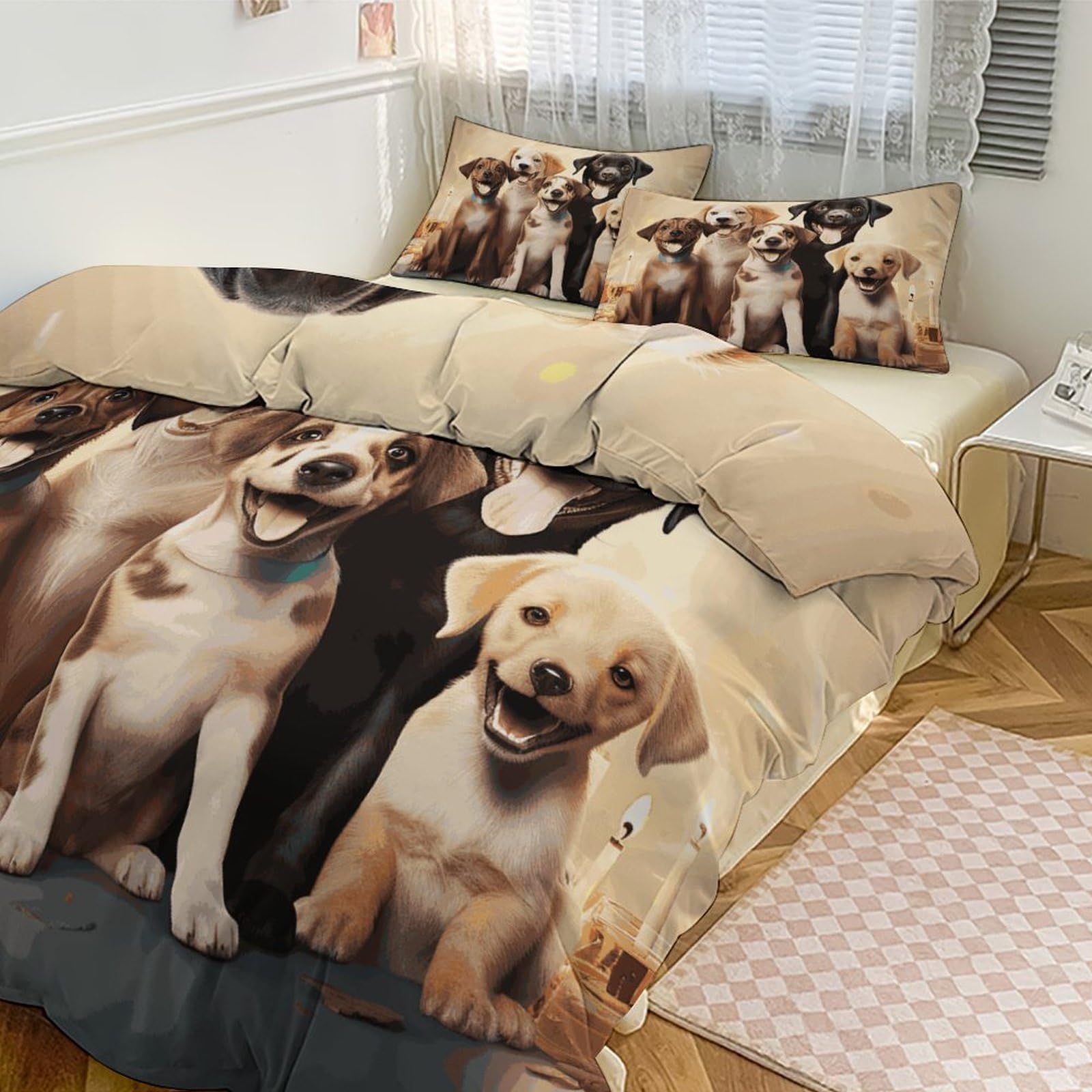 Parure de lit motif chiens mignons ensemble 3 pièces grand lit pour la maison