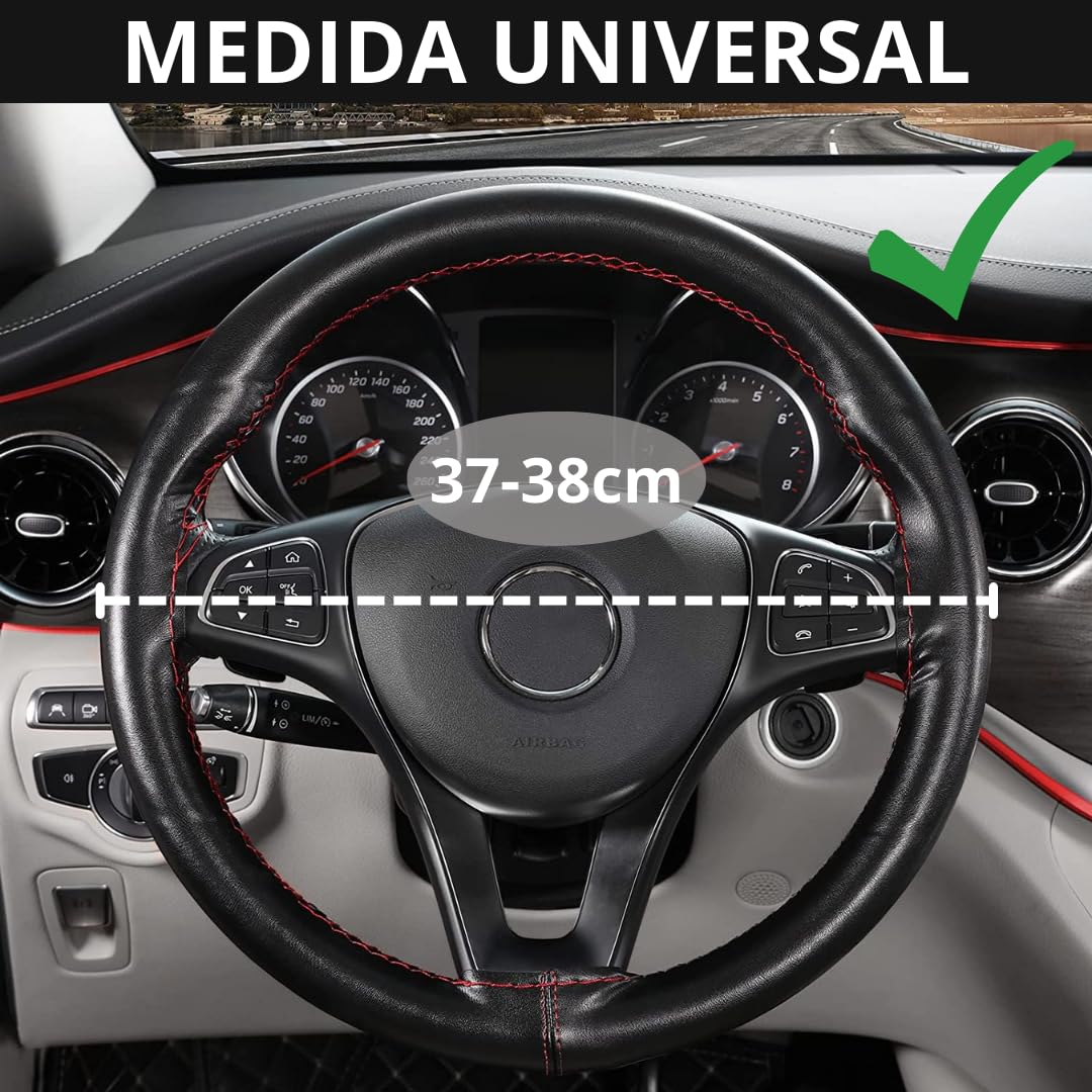 Funda de Volante de Coche Universal Cosida - Cubre Volante Coche de Cuero