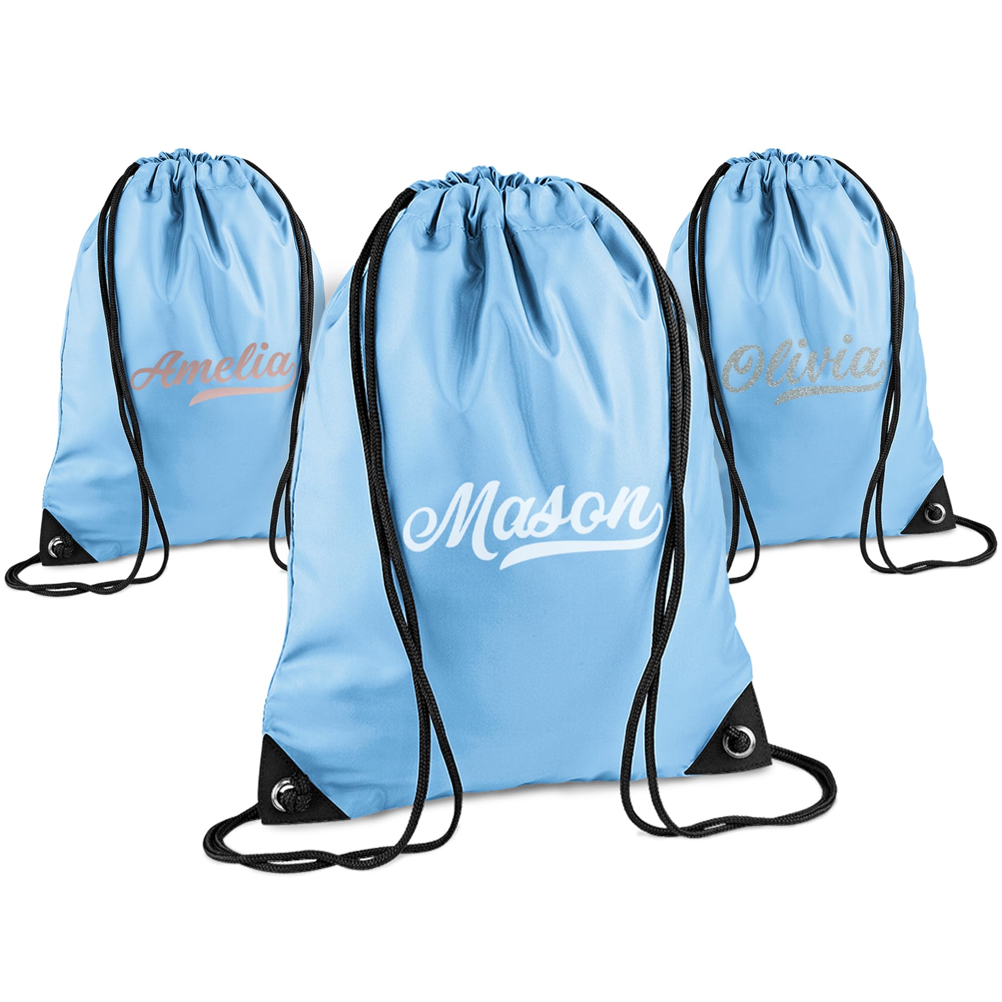 Print Maniacs Personalised Drawstring Bag for Kids Back to School PE Bag, Swim Bag with Name Ideal for Boys, Girls, Toddlers,and Primary School Students Perfect School Bag Sky Blue