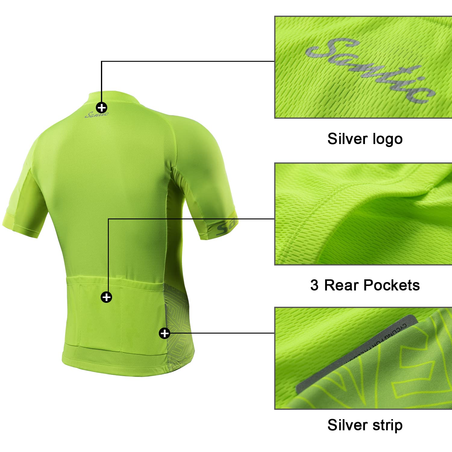 Santic Jersey Ciclista Hombre Transpirable Secado Rápido Reflectante