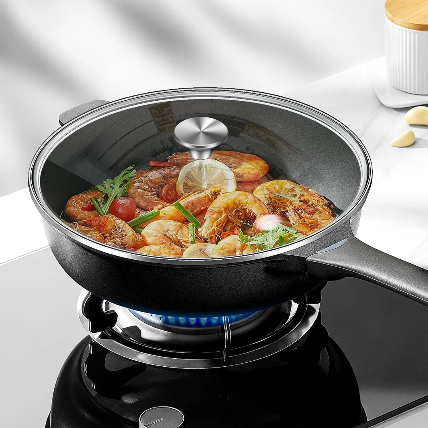 9.5 inch Tempered Glass Lid, Versatile Round Replacement Glass Cover for 9.5 inch Skillets, Pots and Pans, and Dutch Ovens - Dishwasher and Oven Safe up to 400°- 24CM