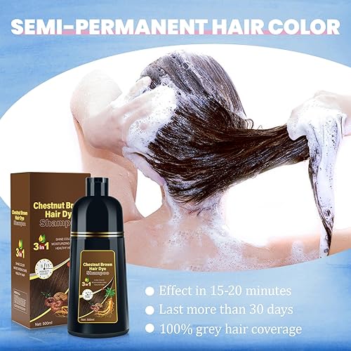 Miniatura 5 de Champú de tinte para el cabello canoso, champú de color semipermanente 3 en 1 para mujeres y hombres, castaño castaño