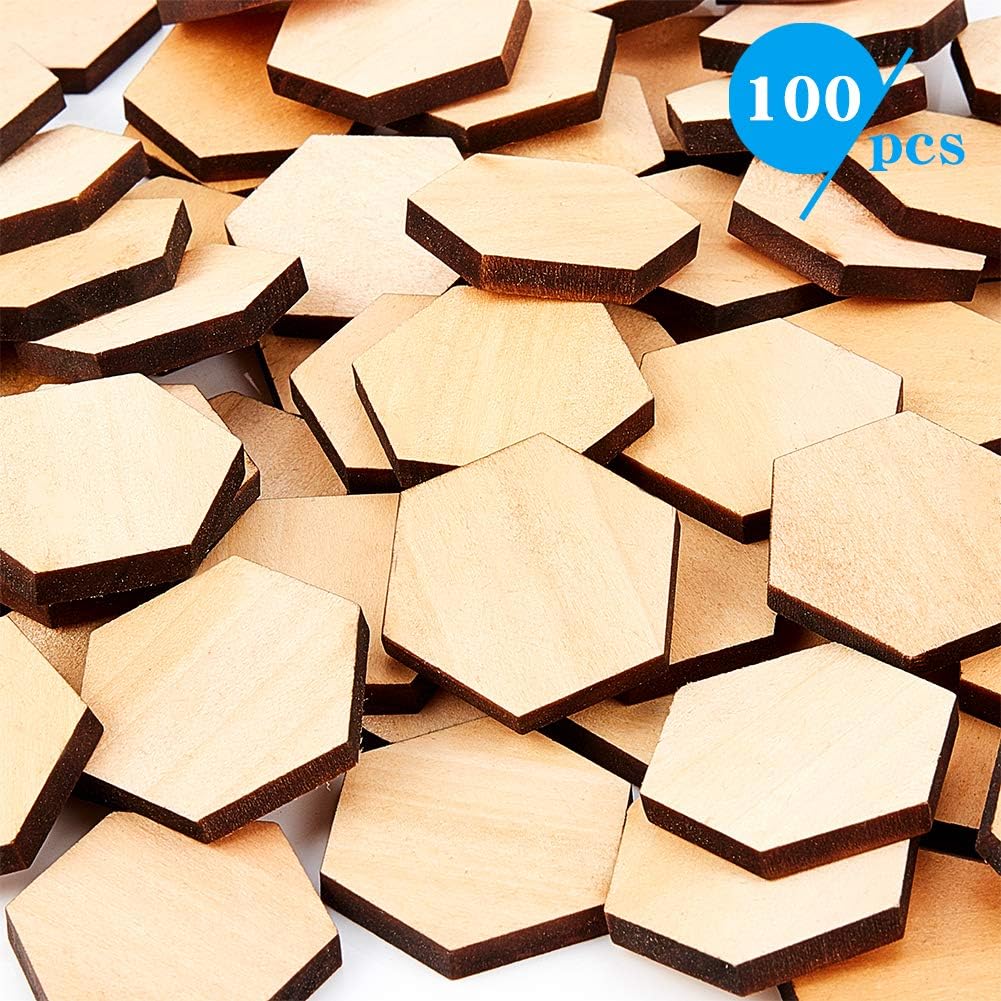 OLYCRAFT 150Pcs Wood Pieces Unfinished Wood Rhombus Pieces Hexagon Pieces Natural Wood Cutout Shape Wood Rhombus Blank Slices for DIY Crafts Holiday Decorations