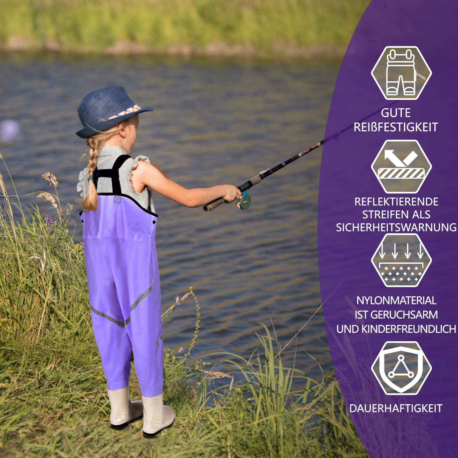 IEEILULU Pantalones de Pesca con Botas, Vadeador para Niños Jóvenes, Niños Pantalones de Pesca Impermeables Transpirables 28-35, Vadeadores de Pesca para Regalo