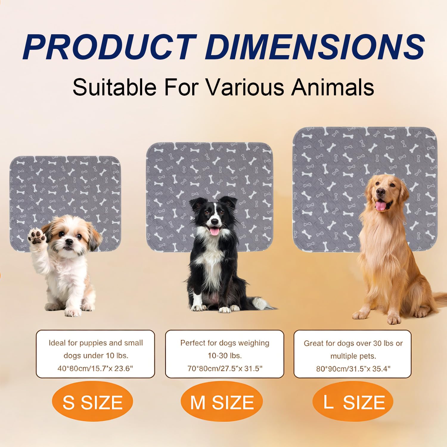 Puppy Pads with Pheromones, Washable Pee Pads for Dogs Potty Training, Reusable Dog Mat with Pet Hair Removal Gloves for Playpen, Crate, Whelping Box (Gray,M) — view 2