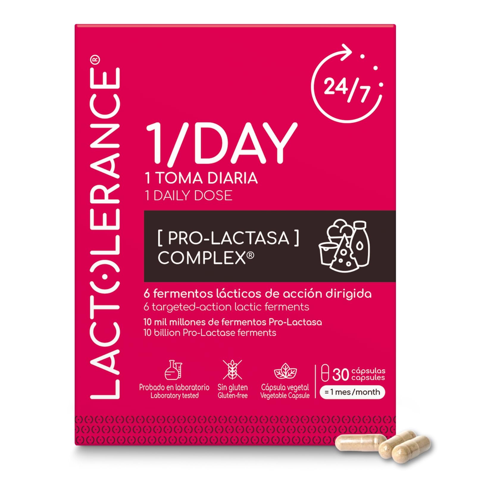 LACTOLERANCE 1/DAY Probióticos Precursores de Lactasa, 24h, 360 Cápsulas