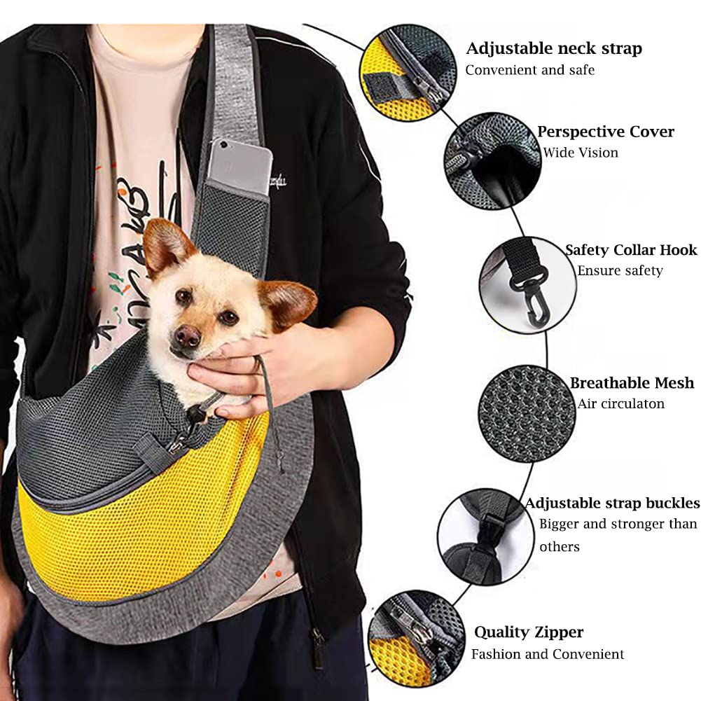 Pet Dog Sling Carrier, Breathable Mesh Hand Free Adjustable Travel Safe Puppy Sling Bag Carrier Dog Satchel Carrier for Dogs Cats Rabbit Small Animals (Adjustable Buckle for Under 5 lbs, Pink)