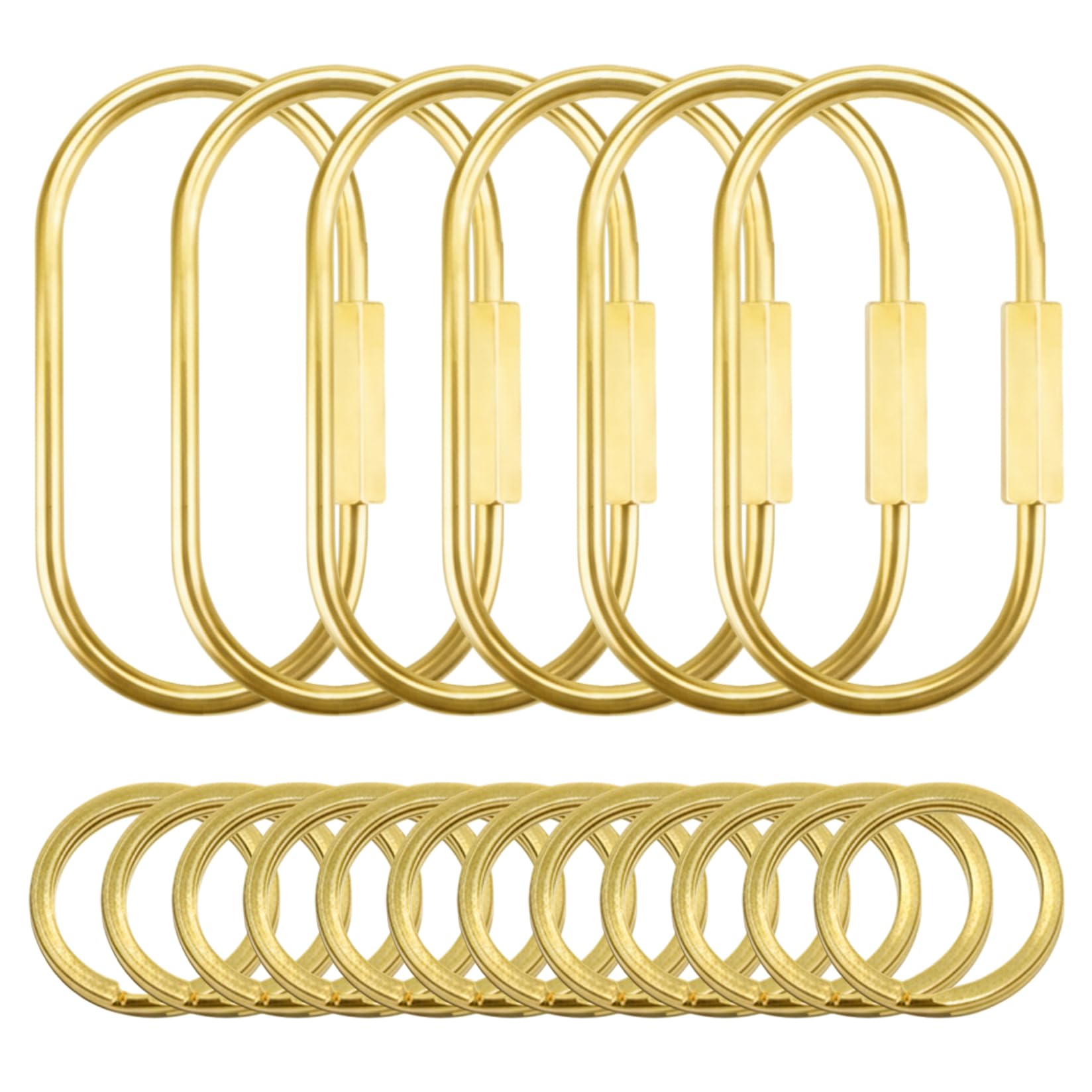Bonalake Carabiner Keychain Handcrafted Brass Carabiner Keychain Set, 18pcs Gold Key Rings With Elegant Wire-wrapped Design, & 2.36 Inch Clips For Keys, Bag, Purse Organizer brass key ring