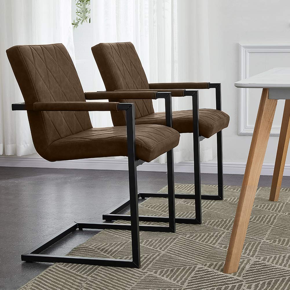 CLIPOP Lot de 2 chaises de Salle à Manger en Simili Cuir Fauteuil de réunion pour Salle à Manger Salon mobilier de Bureau Marron