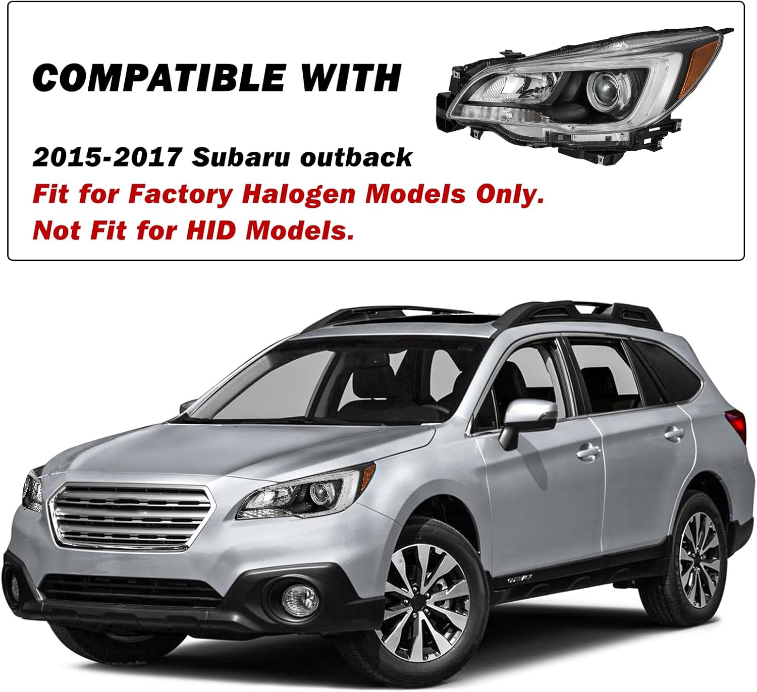 Image showing a 2015-2017 Subaru Outback with a compatible SOCKIR headlight assembly.