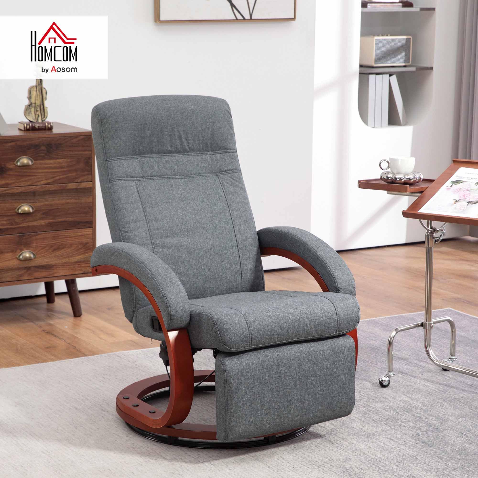 HOMCOM Relaxsessel mit Liegefunktion mit Hoher Rückenlehne Grau | Drehbarer Ruhesessel, mit Verstellbarer Rückenlehne, Liegesessel, Armlehne, bis 150 kg Belastbar, Kunstleder