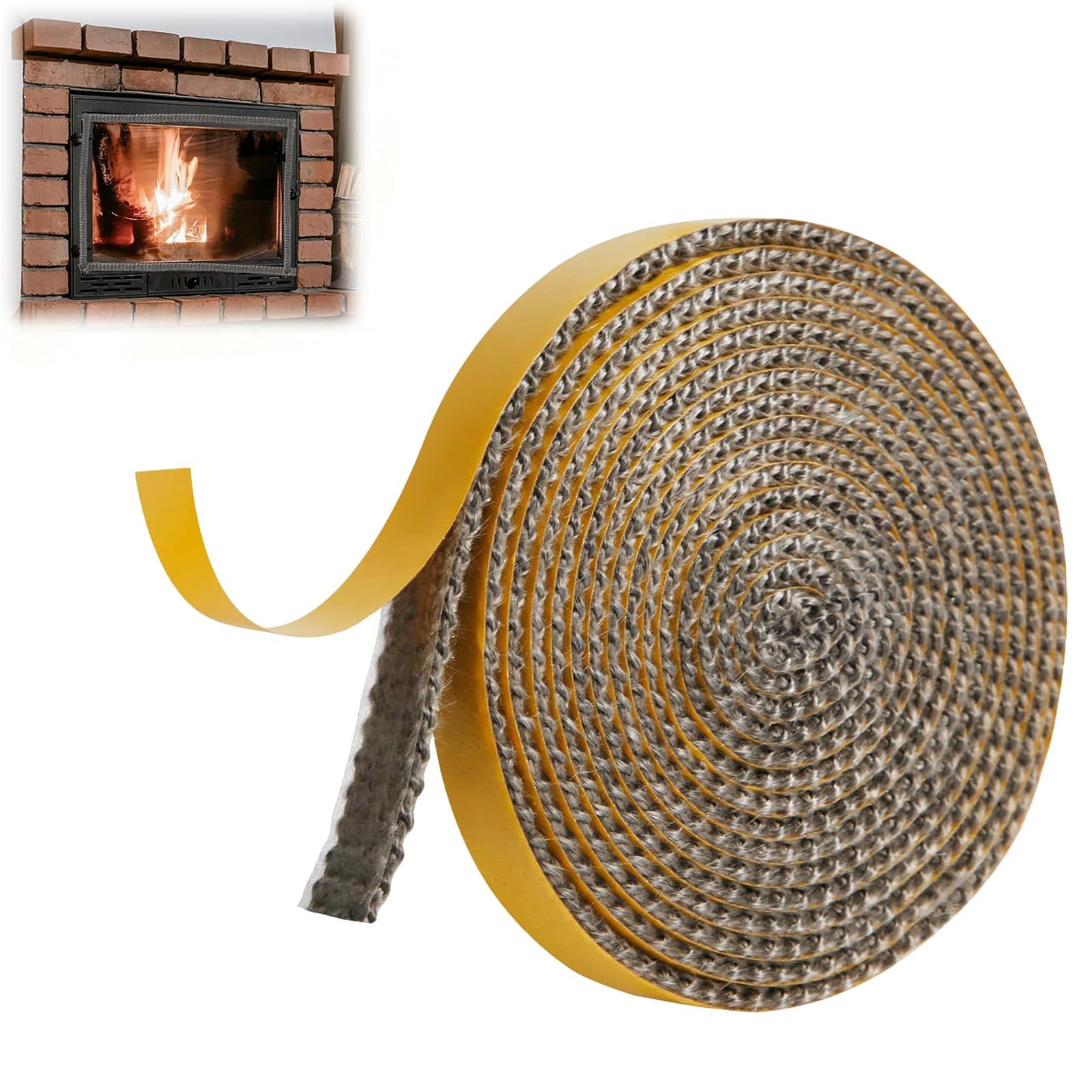 YUBBYSTU Self Adhesive Braided Fireplace Insert Gasket, Wood Stove Seal, Wood Stove Glass Gaskets for Stove/Fireplace/Stove Tube, Heat Resistant Sealant Strip (3mm*10mm*3m)