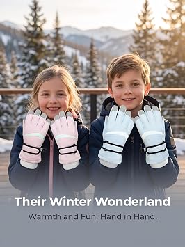 Winter Ski Gloves, Thermal Waterproof Work Gloves for Kids