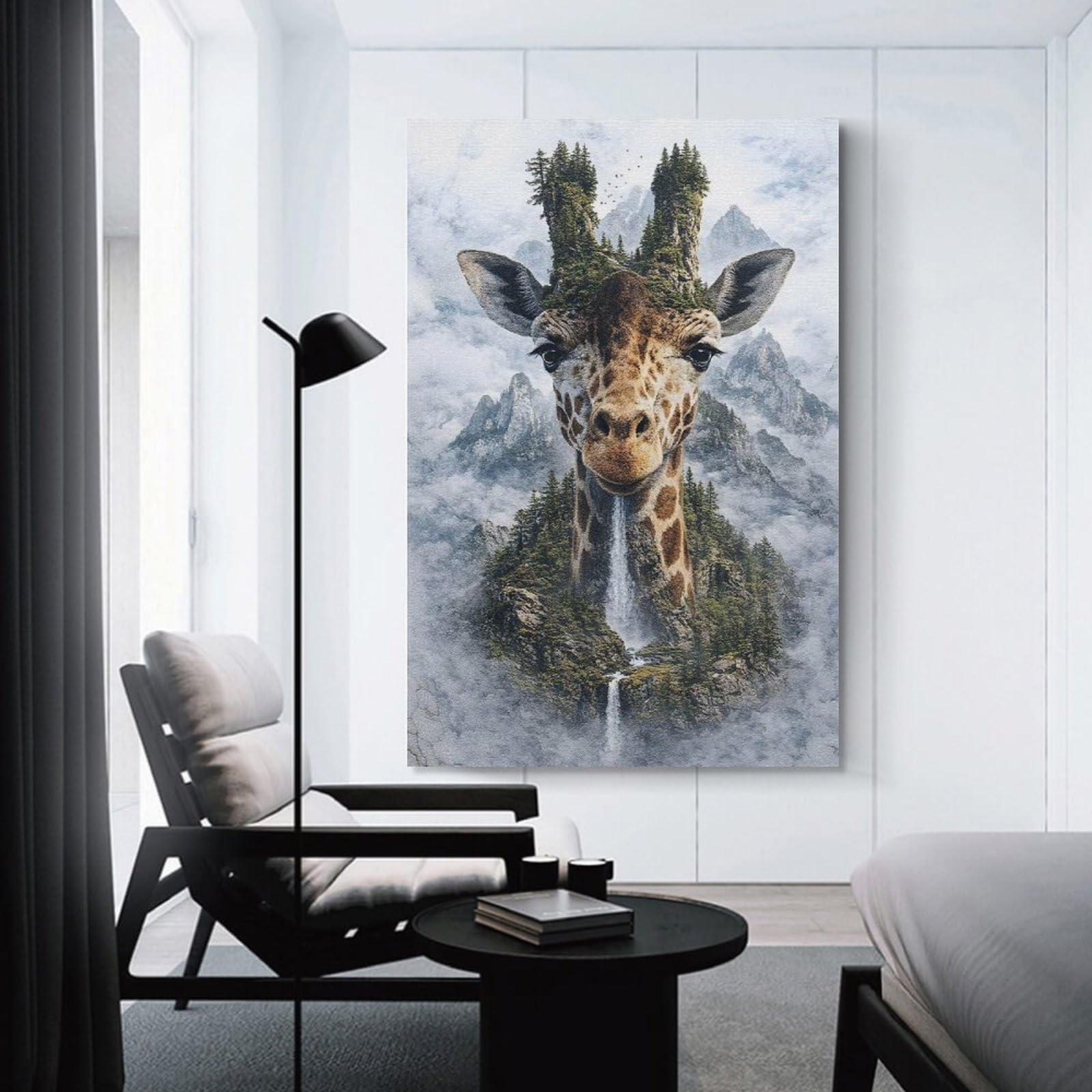 Junmoney Giraffe Spirit of The Woods Canvas Wall Art, 24x36inch(60x90cm), for Bedroom Decor, Cosy Corners Or Studios, Stylish Decor for A Restful Room Update