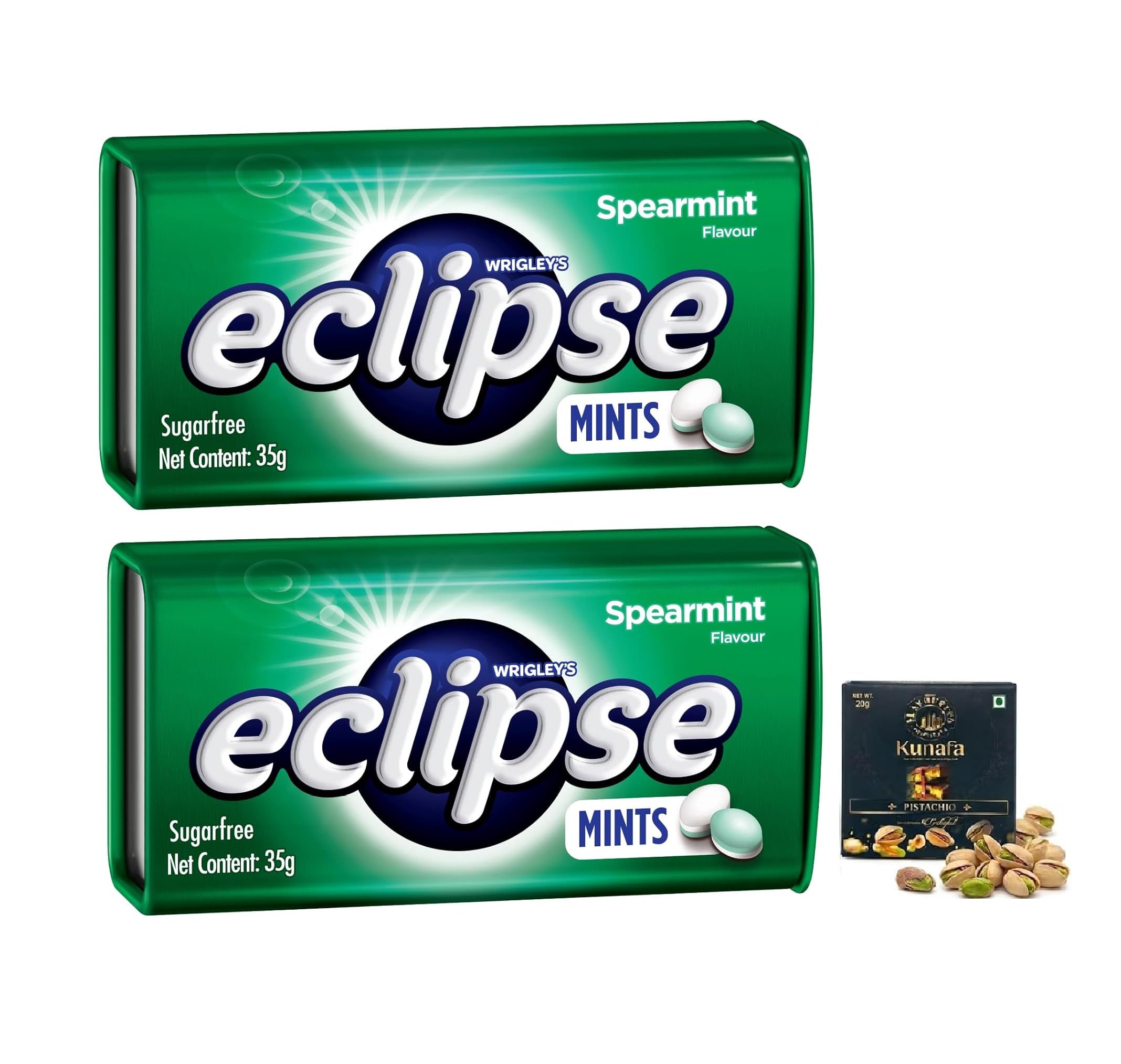 Eclipse Sugar Free Mints Spearmint Flavor – Long-Lasting Fresh Breath Candy in Handy Travel Pack 35g Each Tin Pack of 2 (Imported) with Free Flavourito Kunafa Pistachio Chocolate Bar, 20g-picture-32