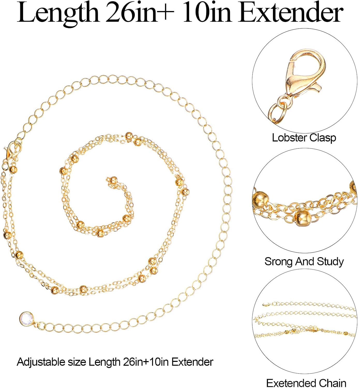 2Pcs Waist Beads for Women, 14K Gold Plated Dainty Belly Chain, Cuban Beaded Body Chain Beach Chains for Her Summer Jewelry Gifts, Highlights Slender Waist