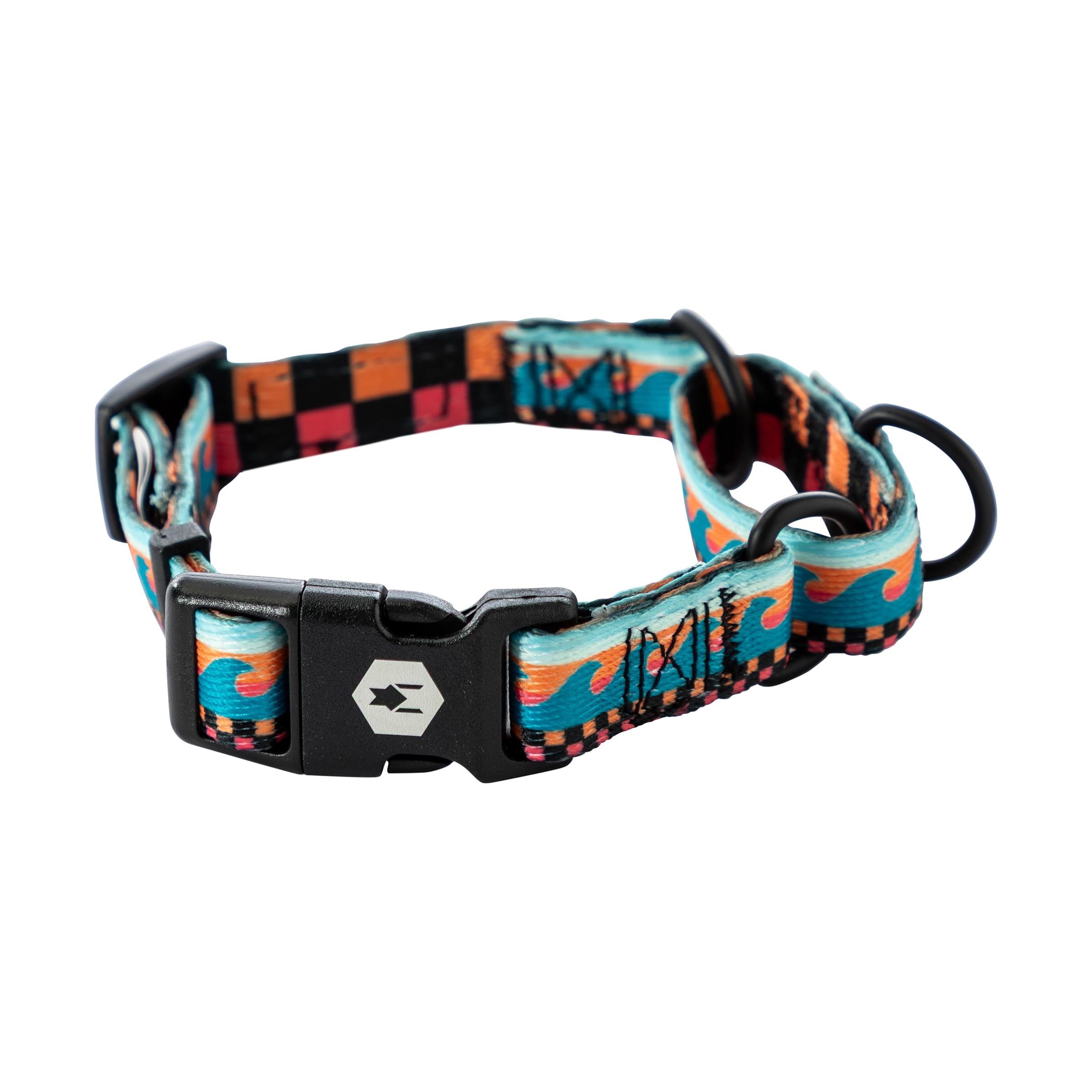 Wolfgang Heavy Duty Martingale Dog Collar with Quick Release Nylon Buckle for Walking & Training, BuenaOnda Print, Small