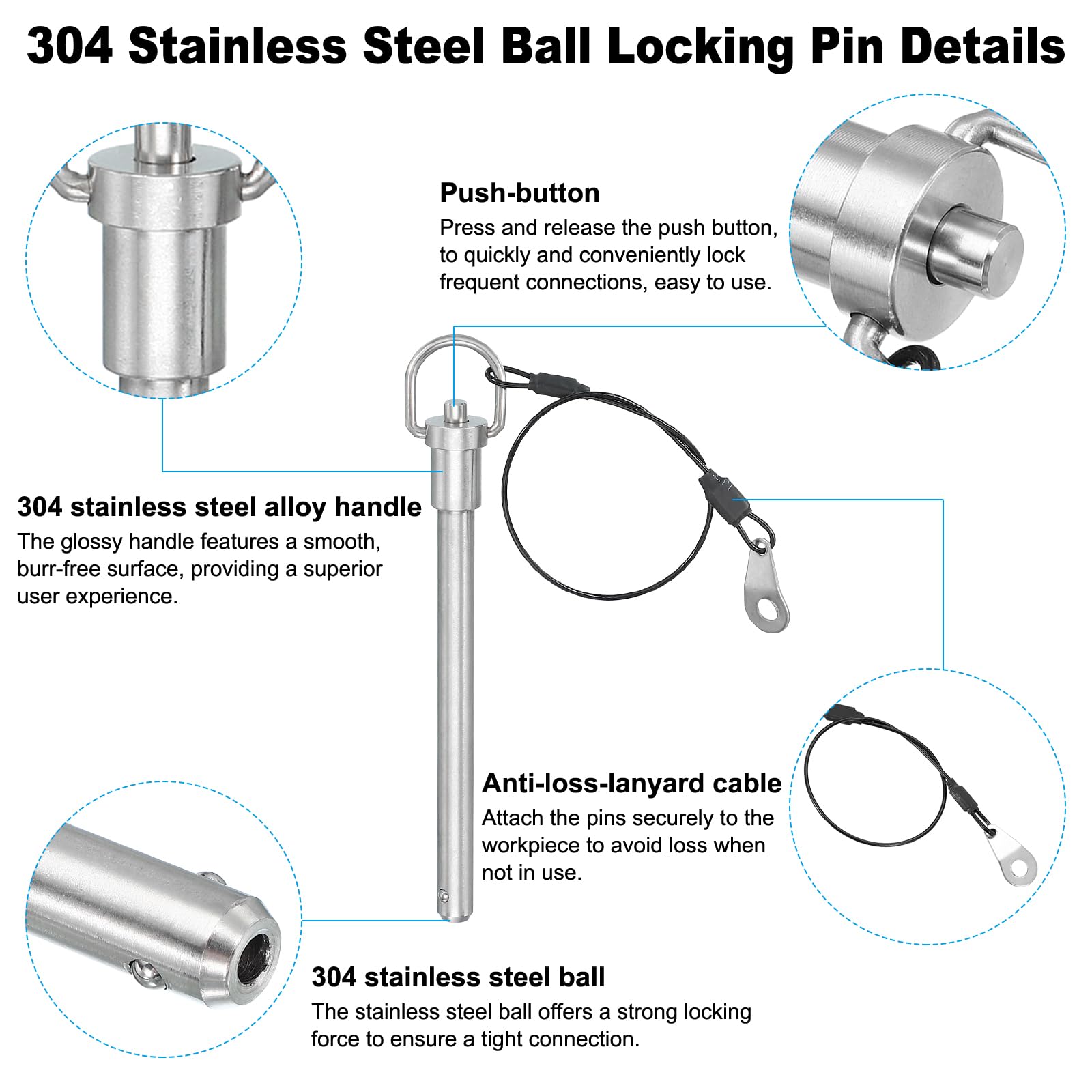 PATIKIL Quick Release Pin 9.5 x 100mm(3/8" x 3.94") - Image 3