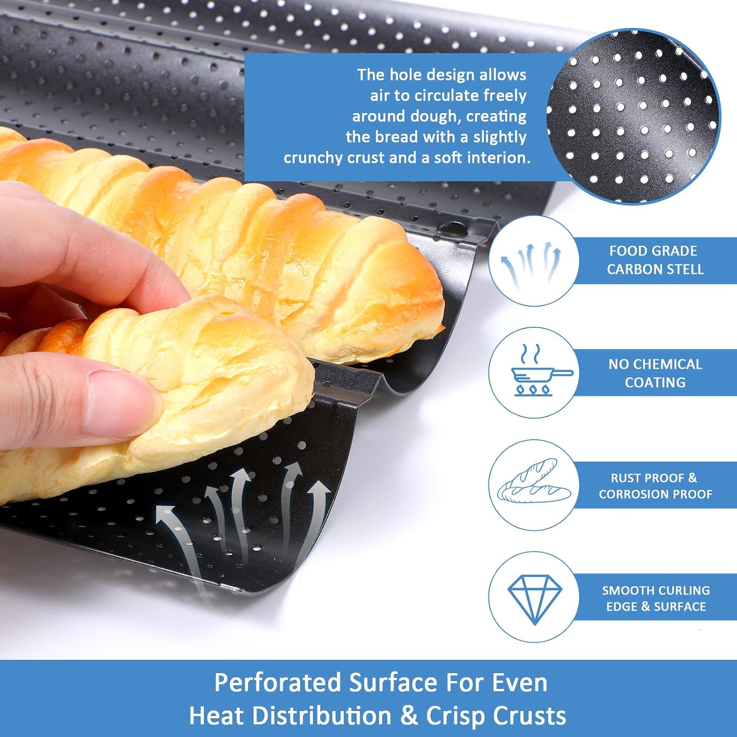 4-Slot French Baguette Pan Set, Non-Stick French Bread Pan, Baguette Baking Pan with Proofing Cloth, Bread Lame, Home Baking Tools Kit for Homemade Bread