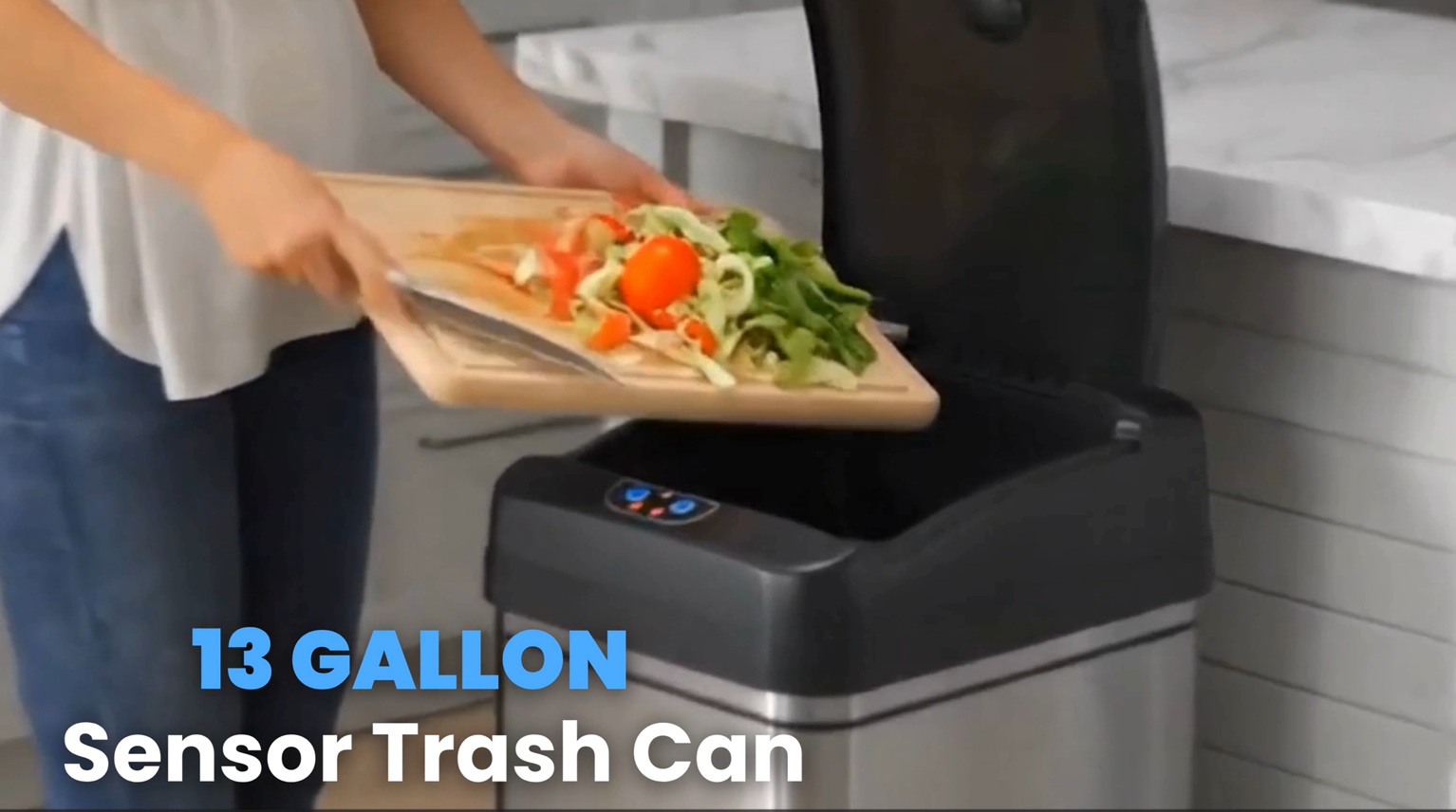 Image of iTouchless 50 Liter / 13 Gallon Sensor Dog-Proof Kitchen Trash Can with Lid Lock and AbsorbX Odor Filter, Touchless Lid, Stainless Steel Garbage Recycling Bin for Kitchen, Home, Office, Business