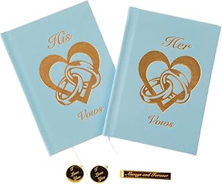 IMPRESS Vow Books His and Hers, Wedding, Linen, Vow Books for Wedding with Cufflinks Tie Clip Set, Vow Book, Foil Stamped Vows, Wedding Vows Book (Sea Embrace)