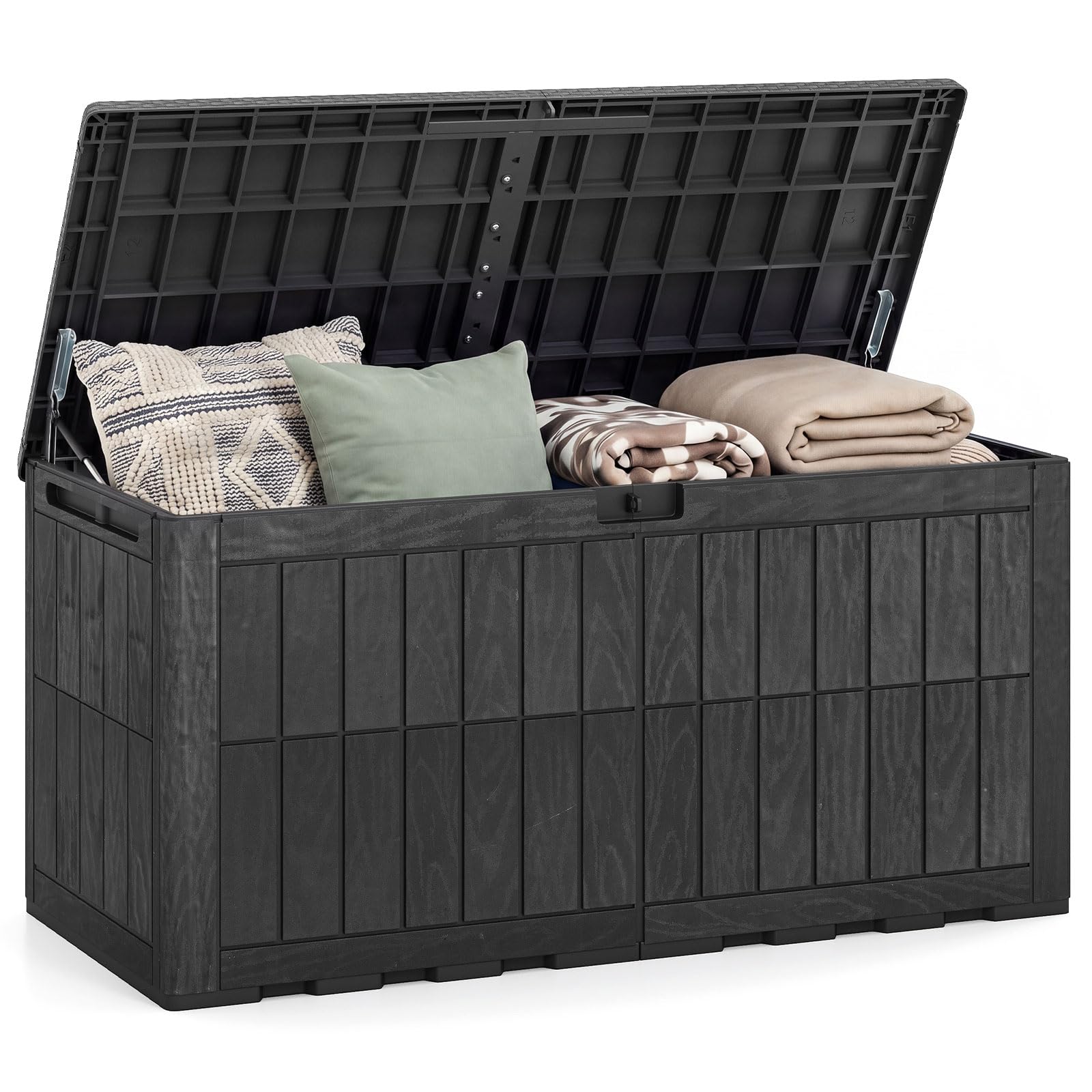 COSTWAY Coffre de Rangement Exterieur en PP 523L, Grand Conteneur de Jardin avec Couvercle Poignée Intégrée Verrouillable, pour 3 Personnes pour Terrasse Balcon, Charge 245 kg (Noir)