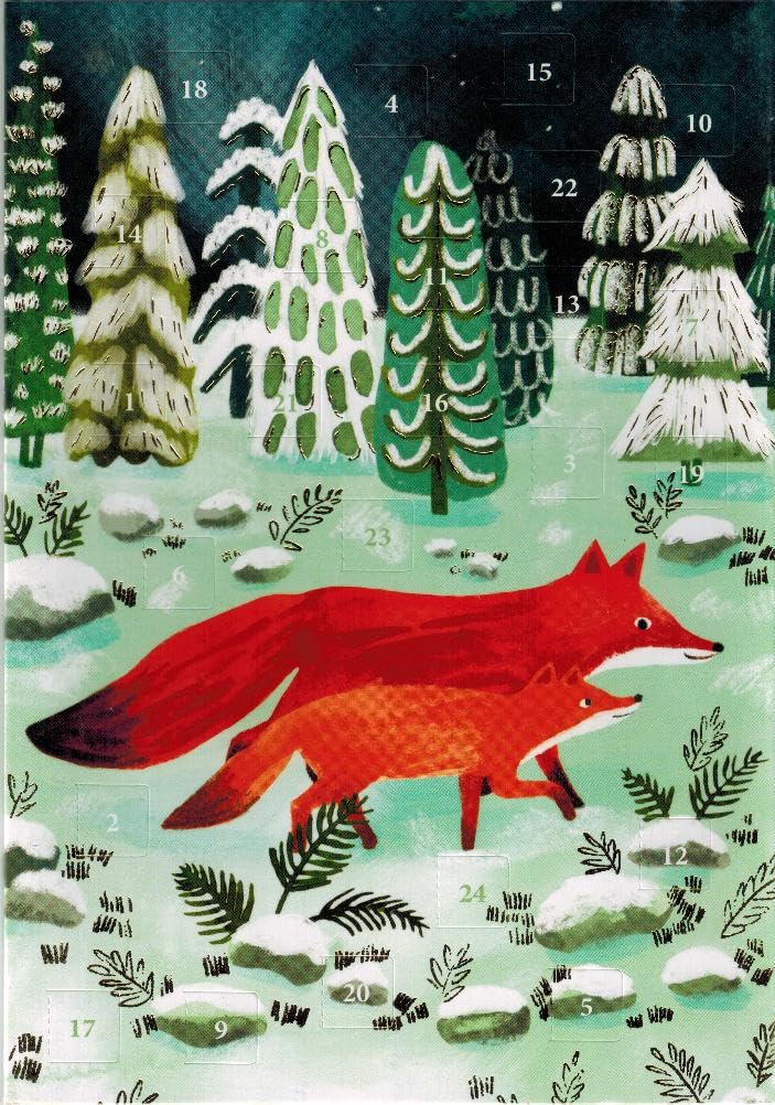 Roger la Borde Advent Calendar Card "Running Foxes" 1 Card 1 Envelope