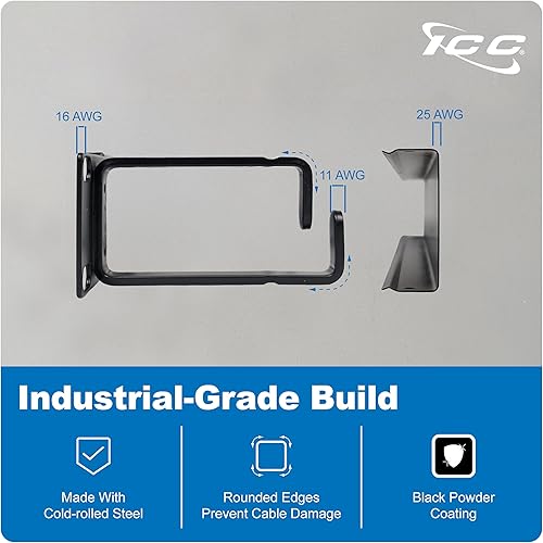 Miniatura 6 de ICC Panel administrador de cables de anillo 1U con cubierta, metal, anillos en D de 3 pulgadas, gestión horizontal de cables, montaje en rack para