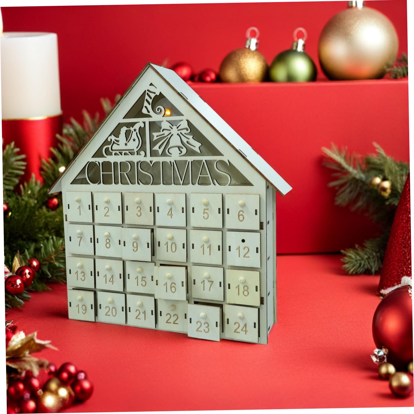 Calendario Avvento Natalizio in Legno con LED Ricaricabili per Sorprese Decorazione Interattiva Te per Famiglie Casa Conto alla Rovescia Natale