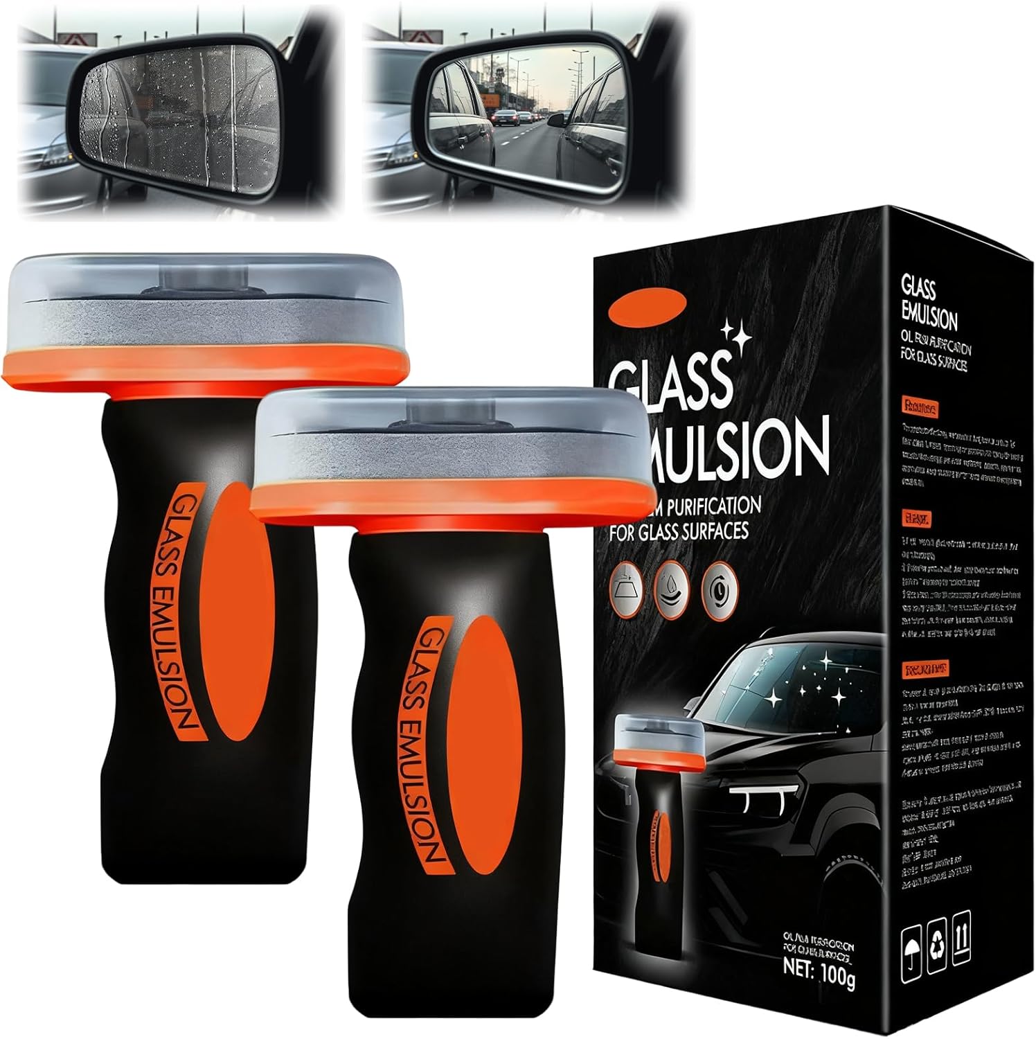 Glass Oil Film Remover for Car, Oil Film Remover for Car Windshields and Windows,Removes oil film & Smudges, Improve Windshield Clarity for Safe Driving(2pcs)