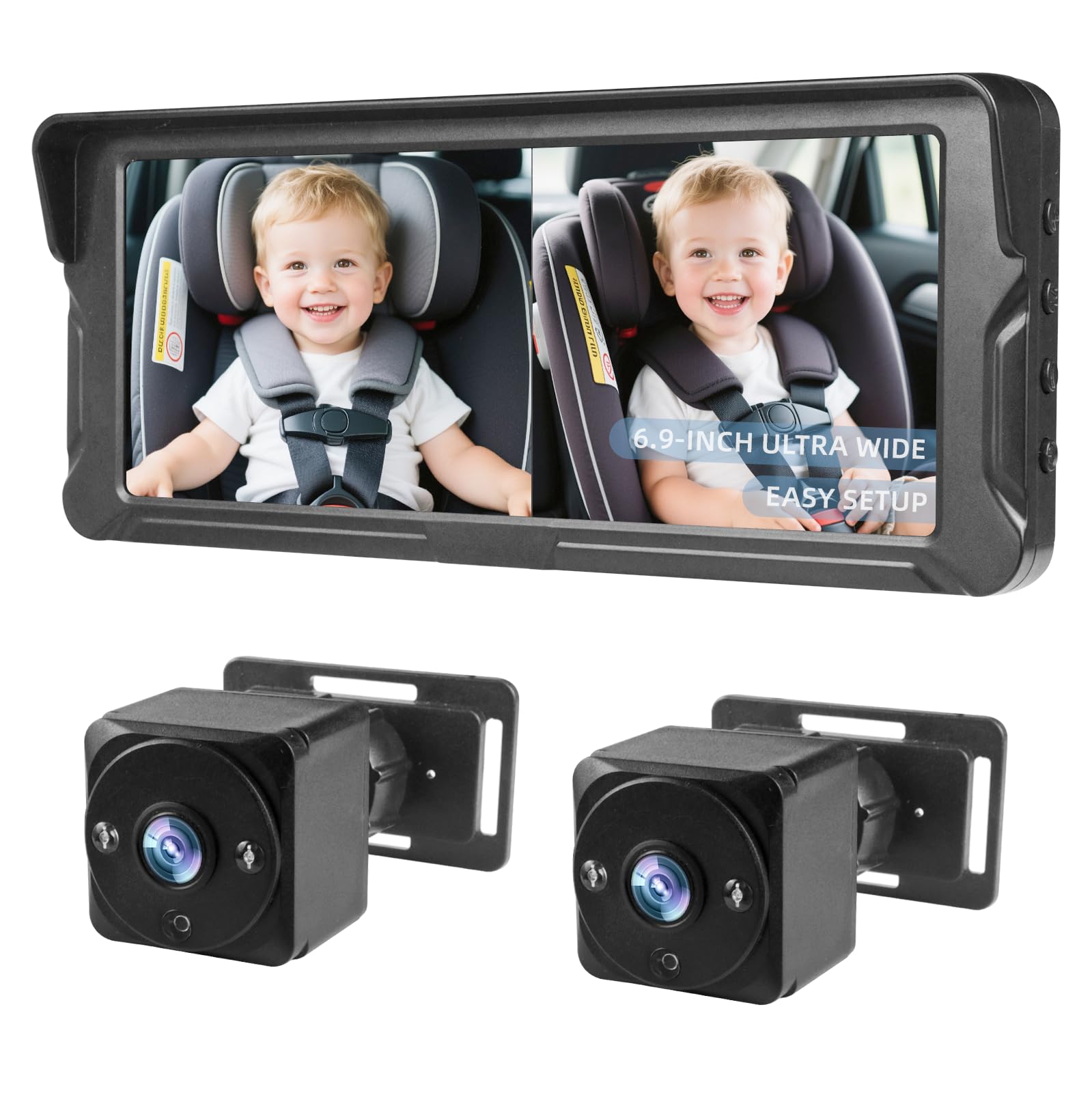 Cámara de coche para bebé que elimina las distracciones al volante con doble visión trasera HD