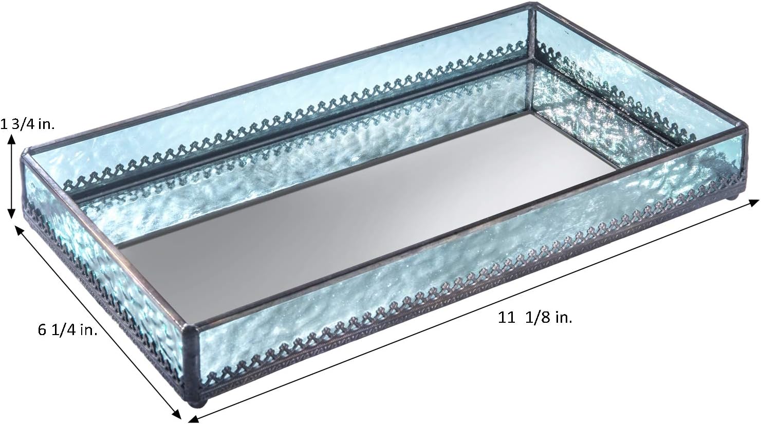 Turquoise Blue Glass Tray Mirrored Bottom Decorative Bathroom Vanity Cosmetic Makeup Organizer Jewelry Display Perfume Holder Dresser Home Décor Candle Tray Gift for Woman J Devlin Tra 126 : Home & Kitchen