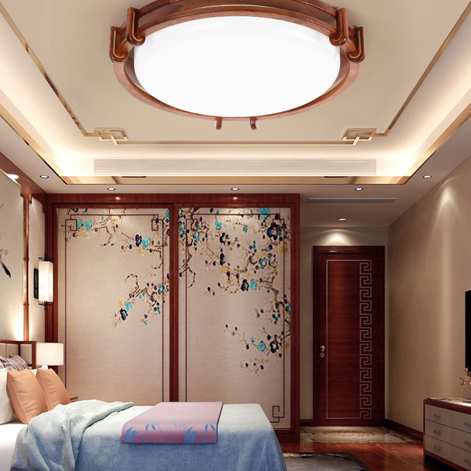 chandelier lampa sufitowa, lampy led do nauki, drewniany żyrandol w stylu chińskim, okrągła lampa wisząca do salonu, do kuchni salon sypialnia przedpokój biurowa lampa wisząca pendant lamp