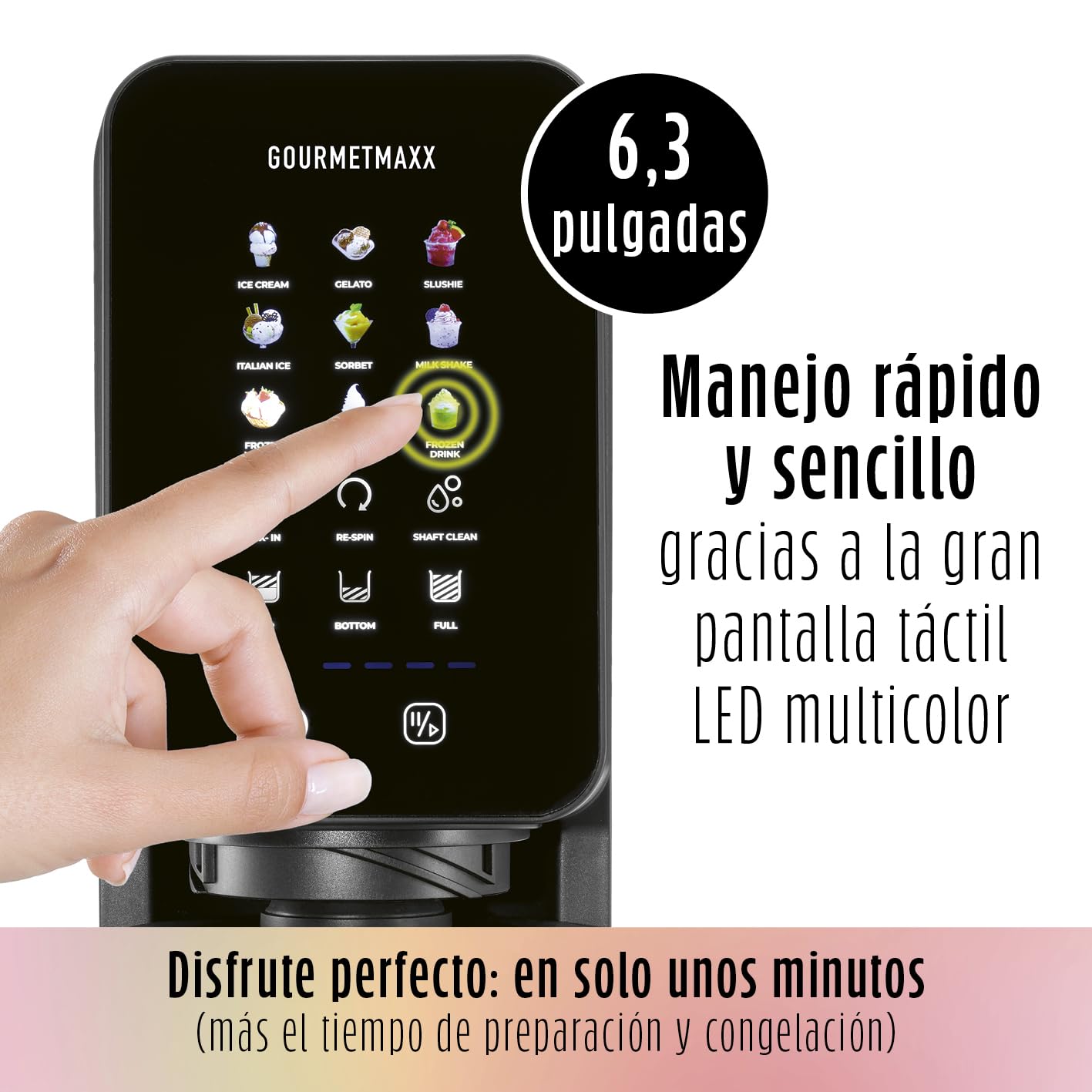GOURMETmaxx SmoothUp Touch Heladera 700 W | Heladera 9 programas + función de mezcla | Máquina para hacer helados – granizados y helados | Máquina para hacer helados | Pantalla LED 2 vasos incluidos